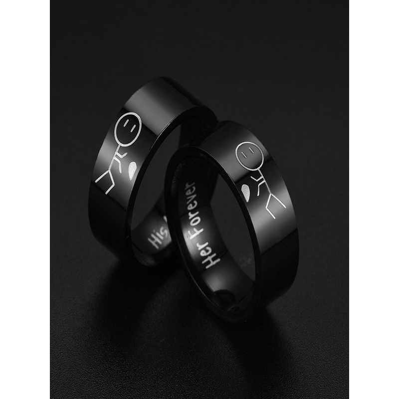 UNIVERSITY TRENDZ Rhodium-Plated Metal Double Ring Promise Couple Ring Set