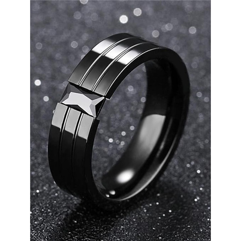 VIEN Men Titanium Plated CZ-Studded Finger Ring