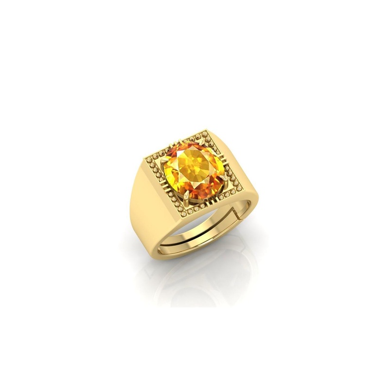 14.25 Ratti Pukhraj Stone Original Certified Yellow Sapphire Gemstone Gold Plated | Adjustable Ring