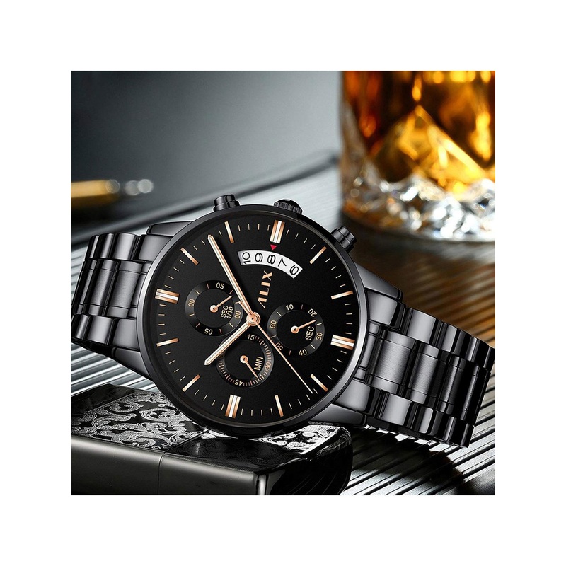 ALIX Men Embellished Dial & Stainless Steel Bracelet Style Straps Analogue Chronograph Watch AL2309 BRGB