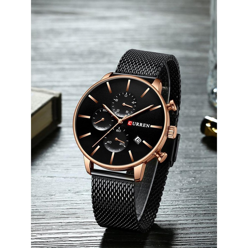Curren Men Brass Dial & Stainless Steel Wrap Around Straps Analogue Watch CR-8339-Black