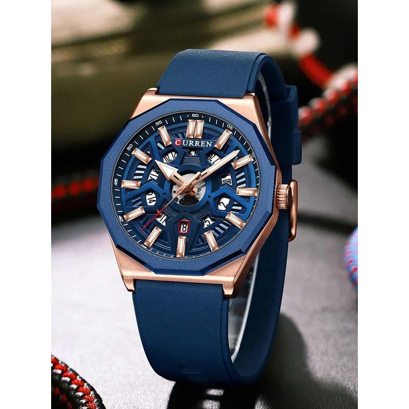 Curren Men Brass Dial & Straps Analogue Watch