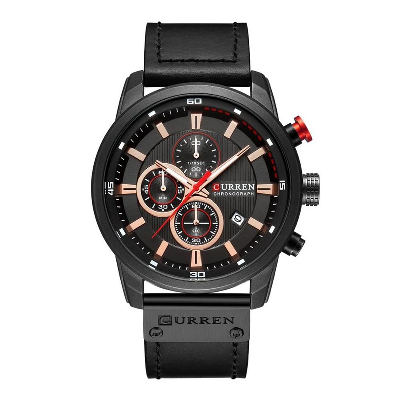 Curren Men Brass Embellished Dial & Leather Regular Straps Analogue Watch CR-8291-Bk