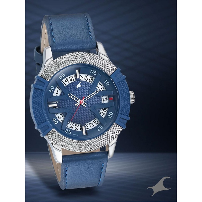 Fastrack Men Blue Brass Dial & Blue Leather Straps Analogue Watch 3223KL01