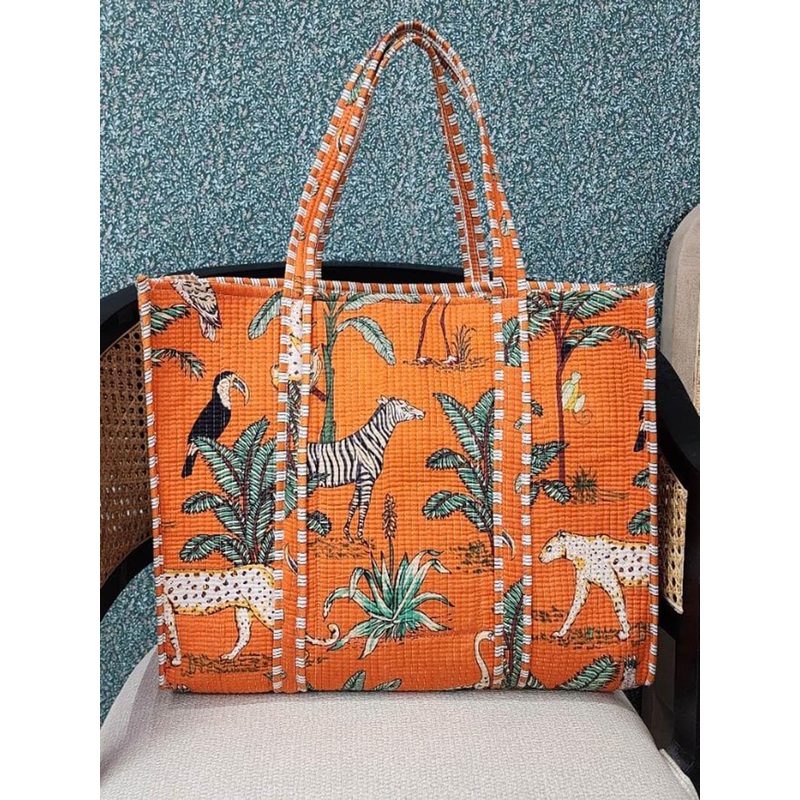 Gulaab Jaipur Animal Printed Quilted Cotton Shopper Tote Bag