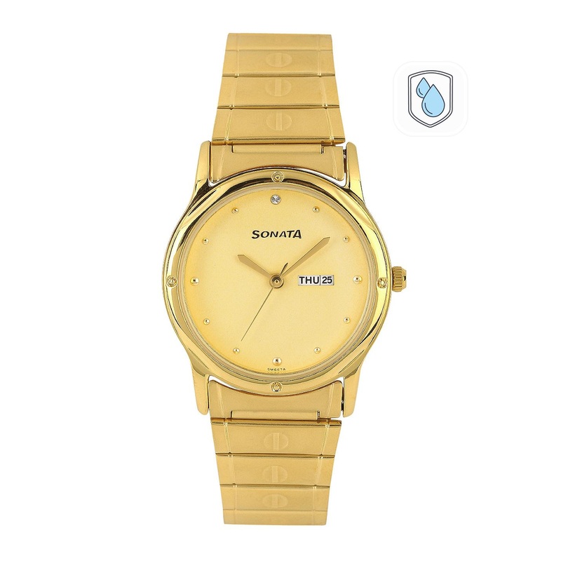 Sonata Men Gold-Toned Dial Watch NC7023YM09