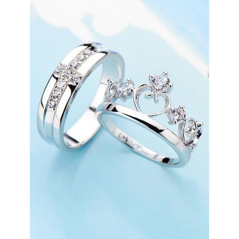 Teeragaj Unisex Set Of 2 Sliver-Plated Stone-Studded Couple Finger Rings