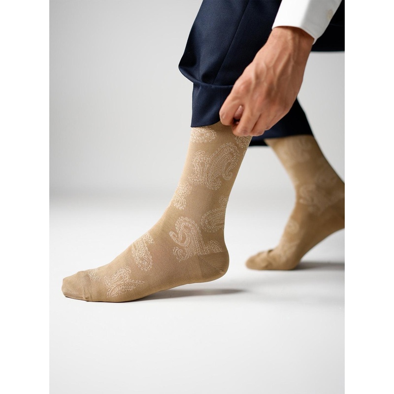 Theater Men Beige Mercerized Cotton Formal Socks