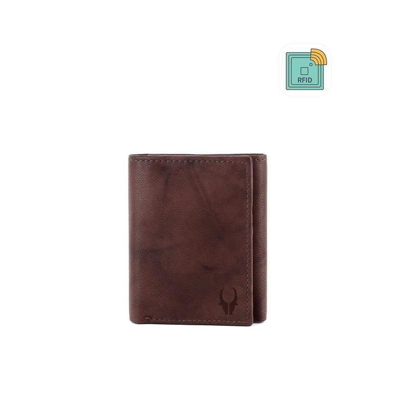 WildHorn Men Brown Textured Genuine Leather RFID Three Fold Wallet