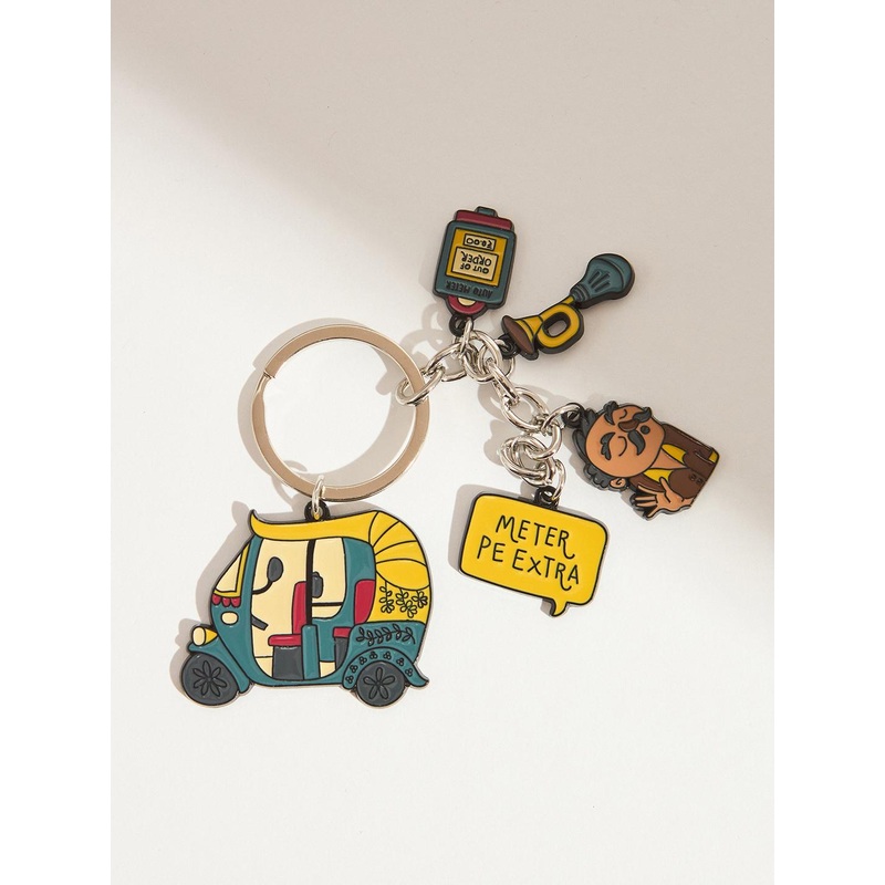 Chumbak Yellow & Sea Green Autowalla Enamel Keychain