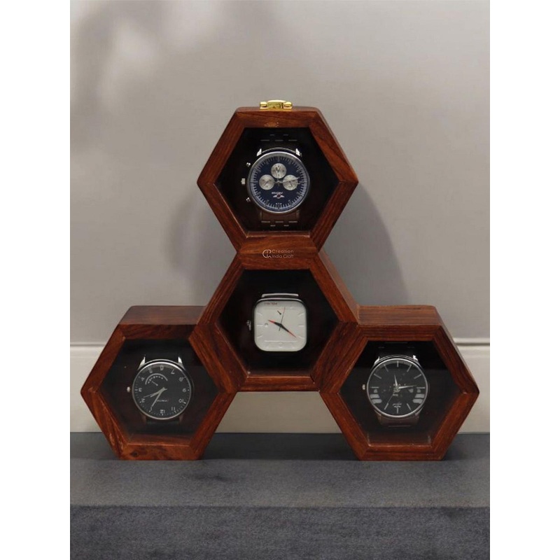 Creation India Craft Brown Wooden 4-Slot Vintage Watch Box