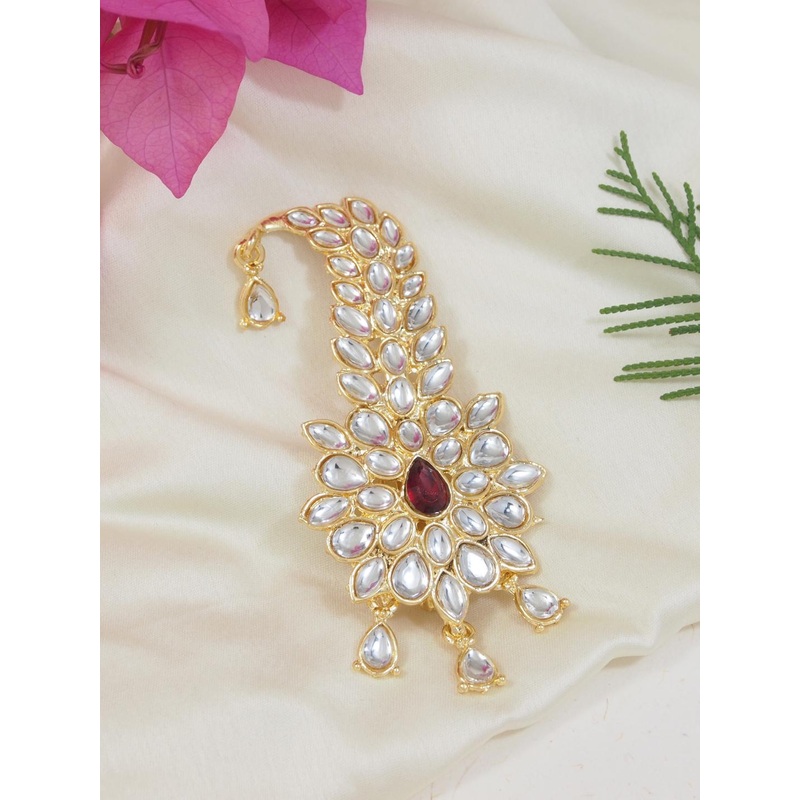 I Jewels Maroon Gold Plated Kundan Studded Handcrafted Mahajara Dulha Pagadi Kalangi