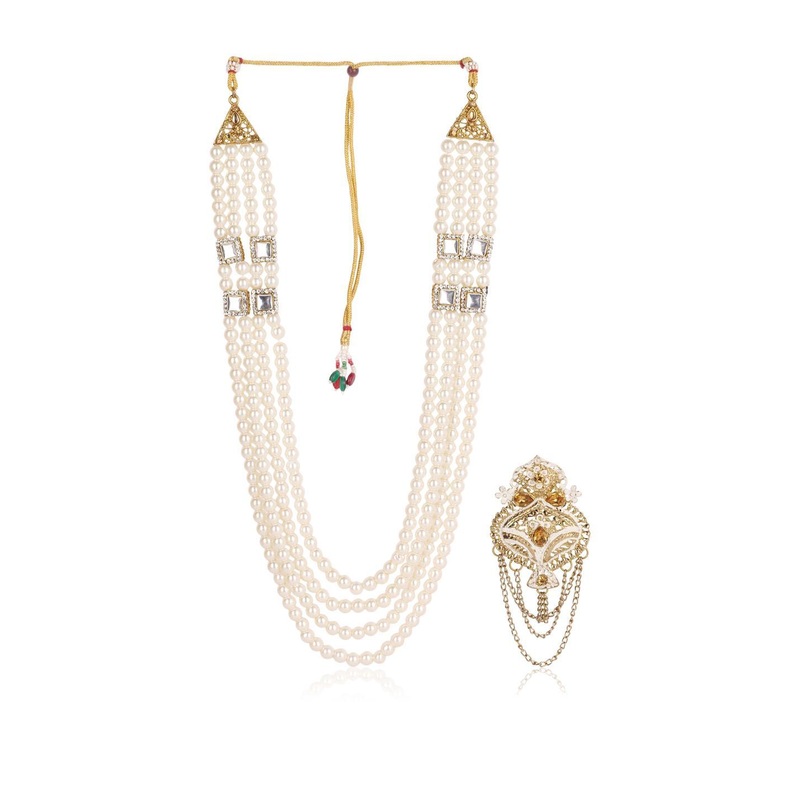 JIYANSHI FASHION Men Royal Multi-Layered Groom Sherwani Mala with Embellished Brooch