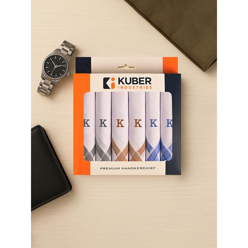 Kuber Industries 6 Pieces Monogram Letter (K) Border Embroidered Cotton Handkerchiefs