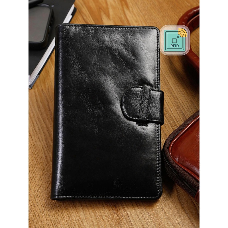 LOUIS STITCH Men Black Leather Passport Holder