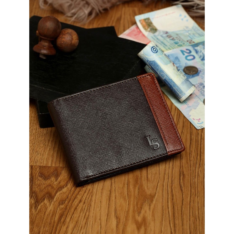 LOUIS STITCH Men Brown Saffiano Leather Two Fold Slim Wallet