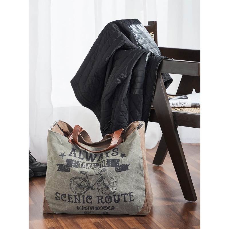 Mona B Grey Printed Upcycled Canvas Weekender Bag