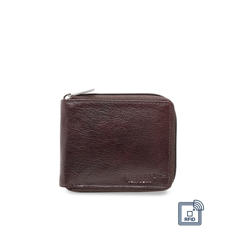 Teakwood Leathers Men Brown Solid Leather Zip Around Wallet
