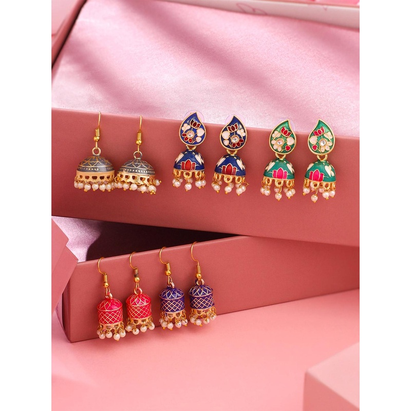 Yellow Chimes Set Of 5 Gold-Plated Contemporary Jhumkas