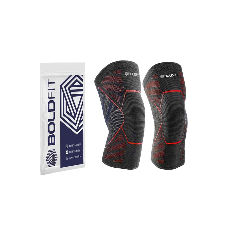 BOLDFIT Black & Red Solid Knee Support Cap