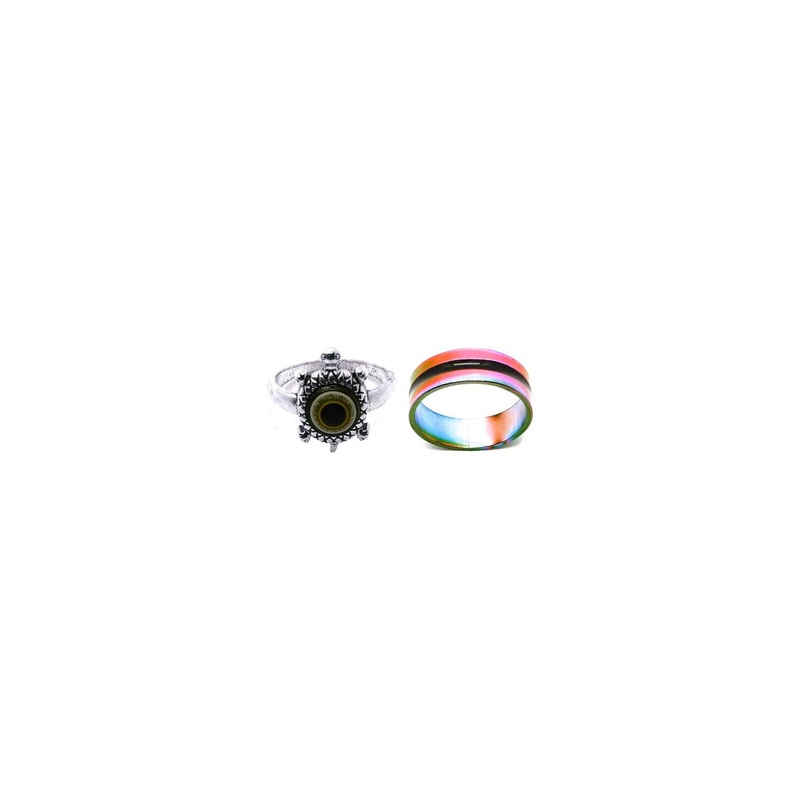 Dynamic Retail Global Set of 2 Rings for Men & Women, Black-Multicolor Alloy Ring ()