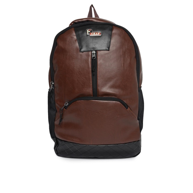 F Gear Unisex Brown & Black Solid Yakuza Leather Backpack