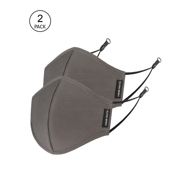FLYING BERRY Pack Of 2 Grey Solid 3-Ply ISO Certified Anti-Dust Cotton Face Masks