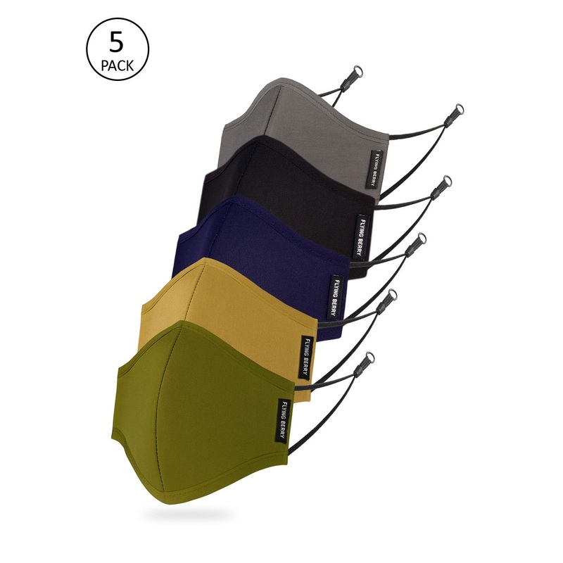 FLYING BERRY Unisex Pack of 5 Solid 3-Ply Reusable Cloth Masks