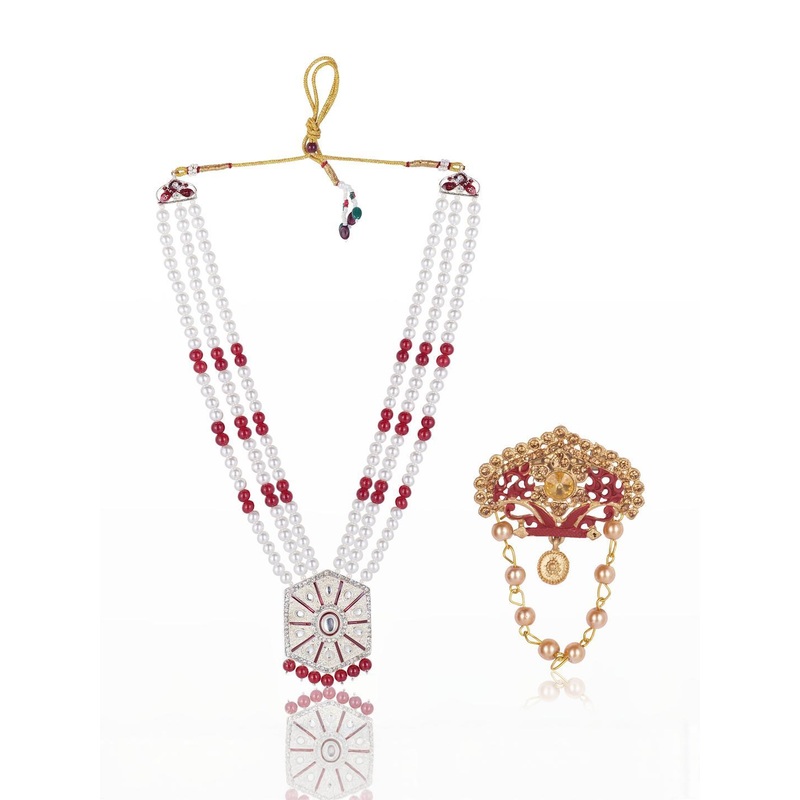 JIYANSHI FASHION Layered Moti Necklace With Brooch
