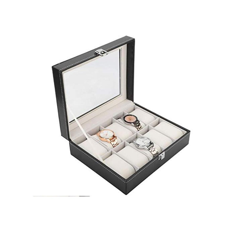 KriShyam Unisex 10 Slot Pillow Case Watch Organizer With Framed Glass Lid