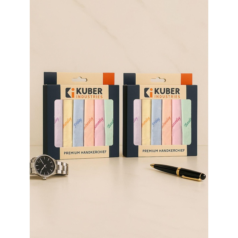 Kuber Industries 12Pcs Embroidered Pure Cotton Weekdays Handkerchiefs