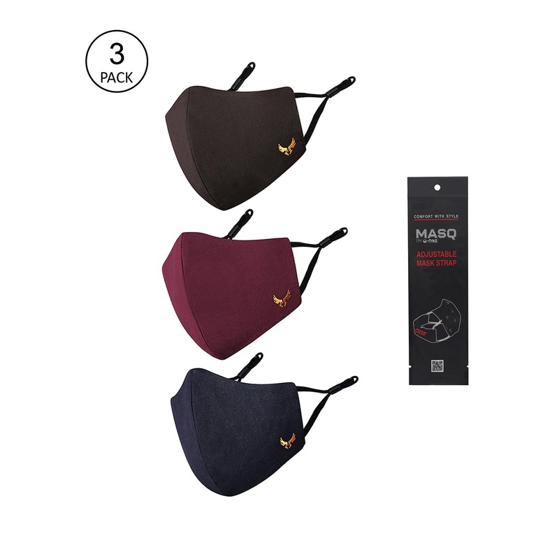 MASQ Men Pack Of 3 Solid 4-Ply Reusable Pure Cotton Cloth Masks