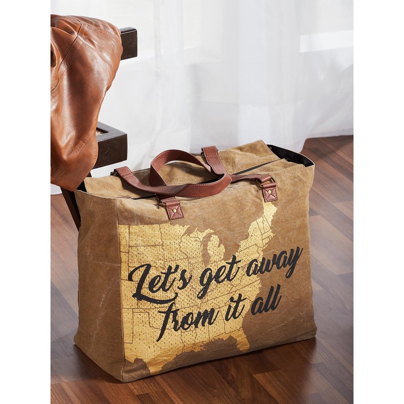 Mona B Khaki Printed Upcycled Canvas Tote Bag