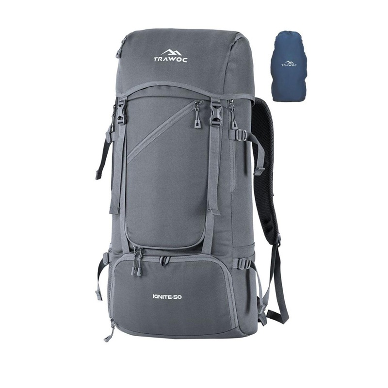 TRAWOC IGNITE Solid 50L Hiking trekking Rucksack with Shoe Compartment & Rain Cover