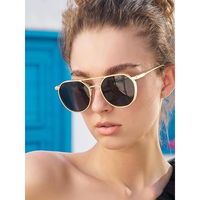 Arzonai Unisex Black UV Protected Lens Metal Sunglasses
