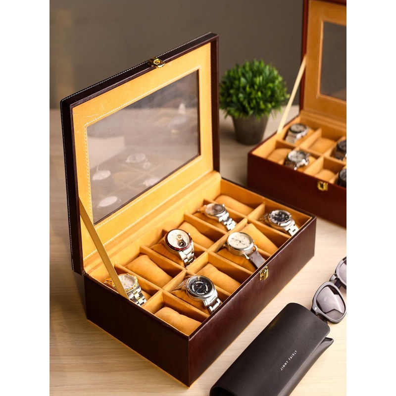 BIRCH & CO. Coffee Brown & Brown 12-Slot Watch Organiser