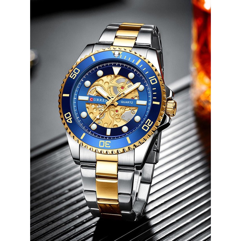 Curren Men Brass Dial & Stainless Steel Wrap Around Straps Analogue Watch CR-8412-TT-Blue