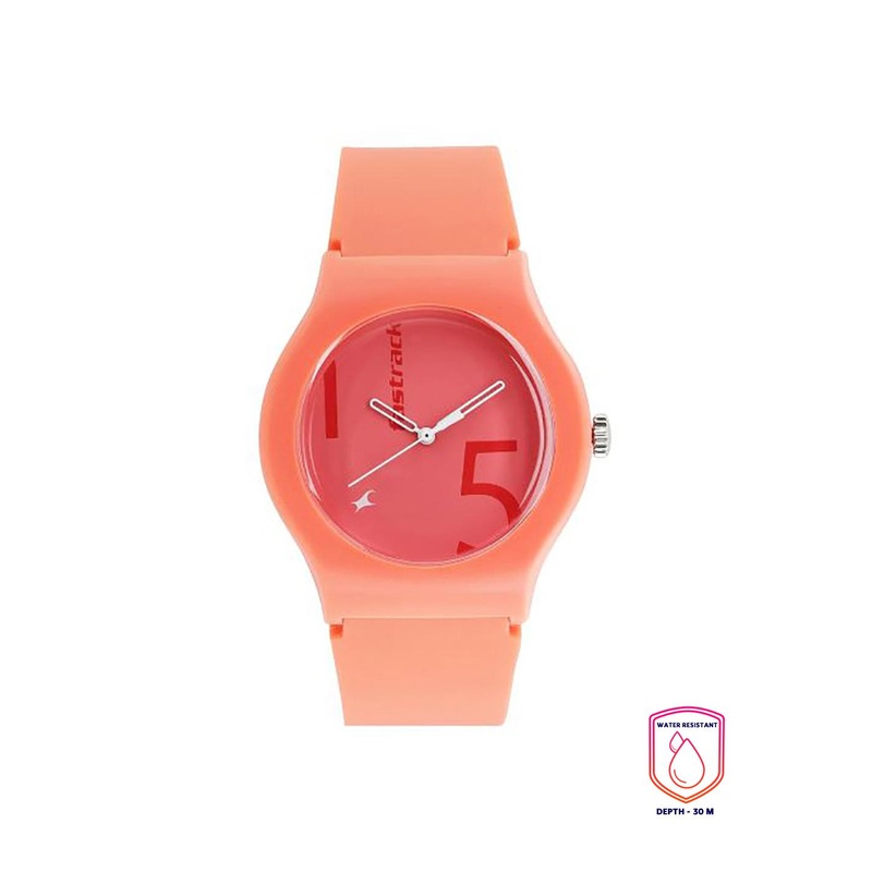 Fastrack Unisex Peach Printed Tees Minimalist Analogue Watch 9915PP57