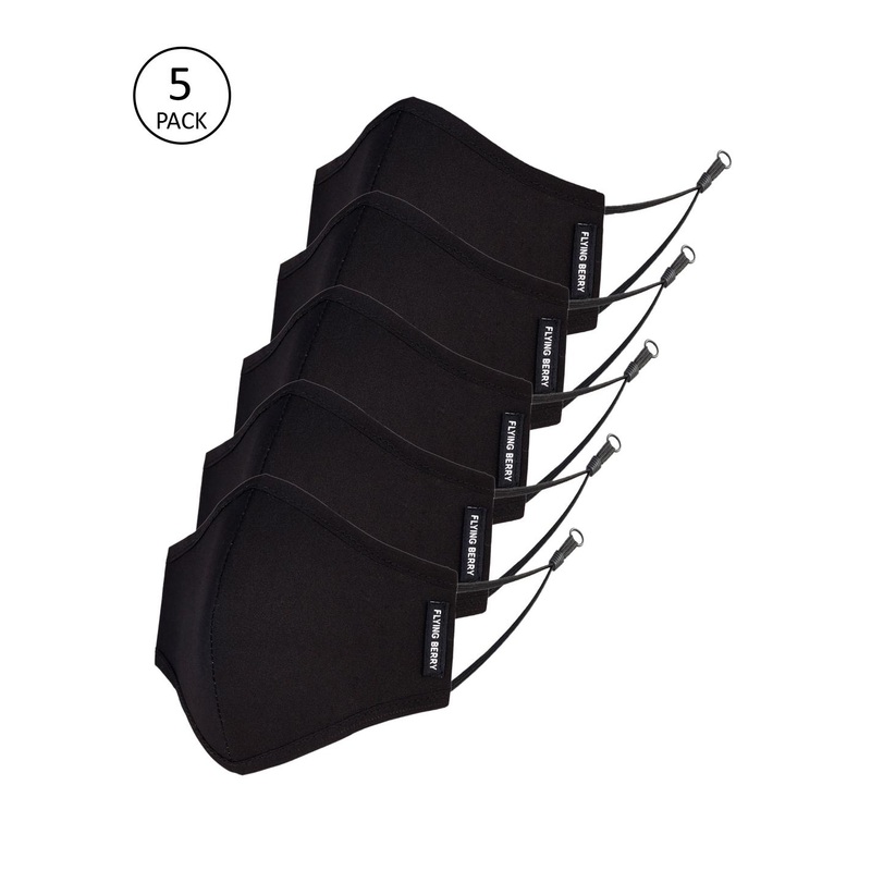 Flying Berry Adults Pack of 5 Black Reusable 3-Layers Cloth Mask