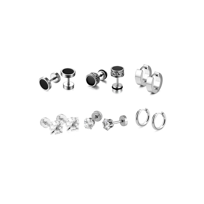 KARISHMA KREATIONS Unisex Set Of 6 Stainless Steel Circular Shaped Studs & Hoop Earrings