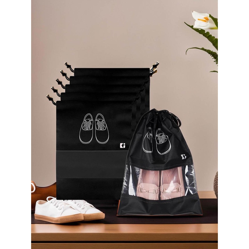 Kuber Industries 6 Pcs Non-Woven Travel Shoe Storage Bags Cover with Transparent Window
