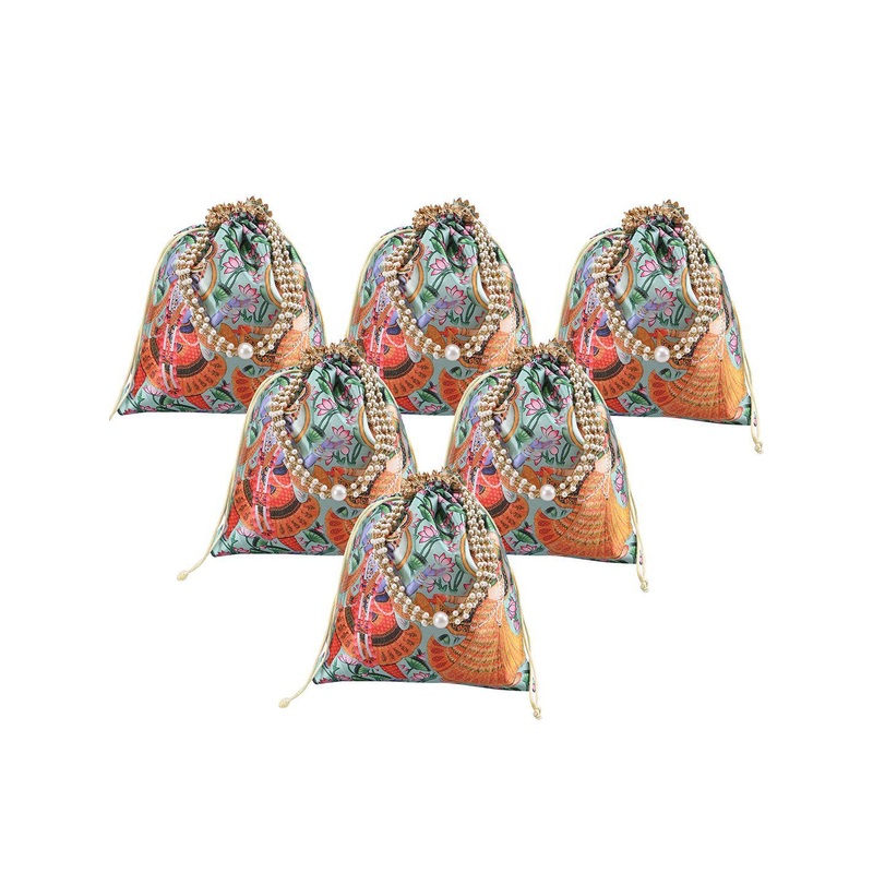 Kuber Industries 6 Pcs Potli Bag For Women & Girls Printed Potli Clutch