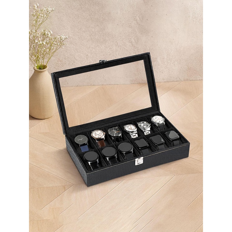 Kuber Industries Premium Faux Leather 12 Slots Wrist Watch Organiser Box