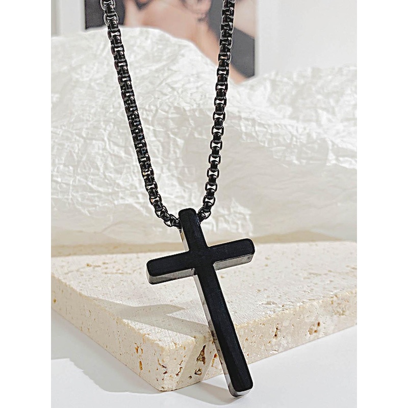 Peora Black Plated Christian Cross Contemporary Pendant With Chain