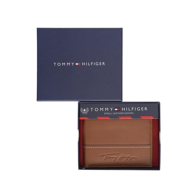 Tommy Hilfiger Men Textured Brand Logo Leather RFID Two Fold Wallet