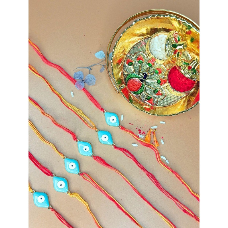 Anouk Set Of 6 Evil Eye Rakhi With Card & Thali
