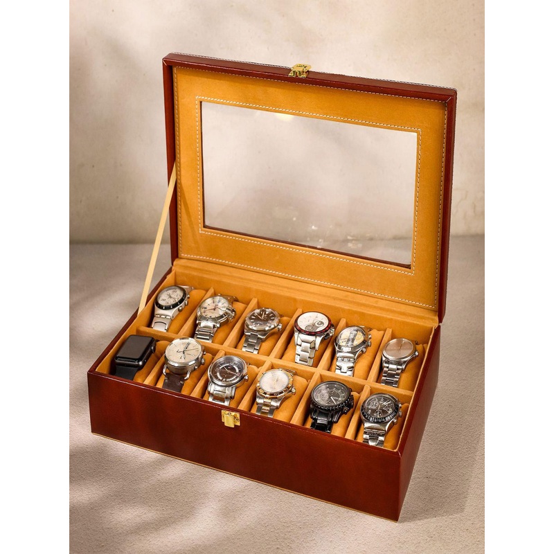 BIRCH & CO. Brown and Beige Luxury Watch Box For 12 Watches Stylish Storage Organizer