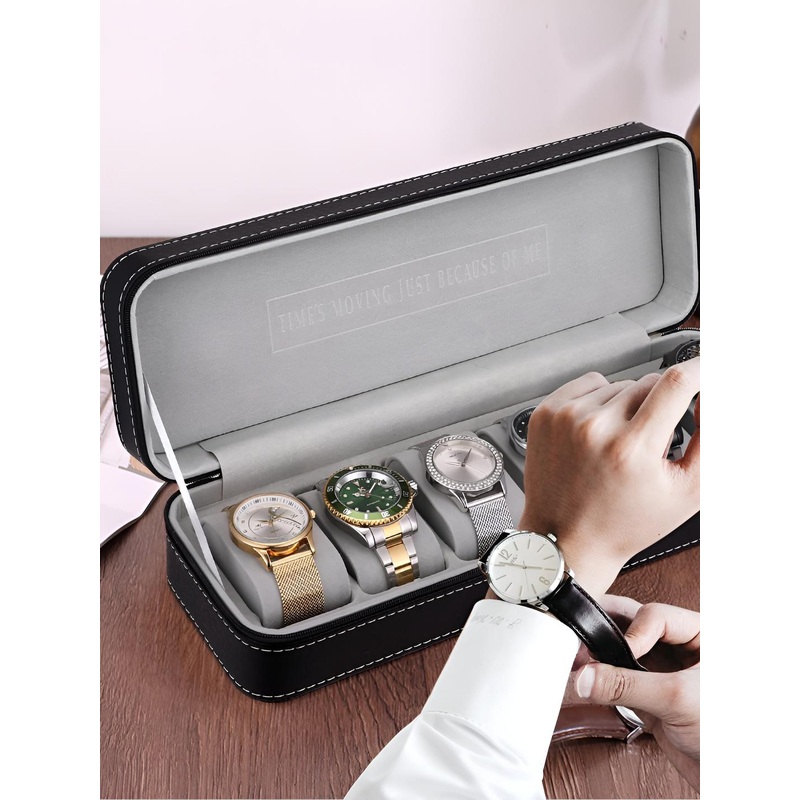 KriShyam Black 6-Slot Portable Zipper Watch Organiser