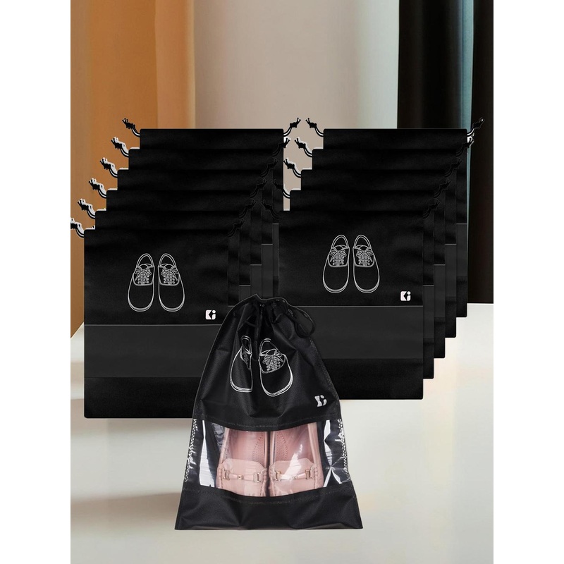 Kuber Industries 12 Pcs Non-Woven Shoe Cover Bags with Transparent Window