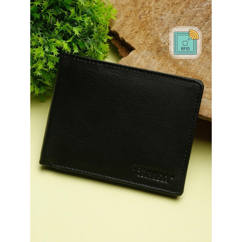 Teakwood Leathers Men Black Leather Two Fold Wallet